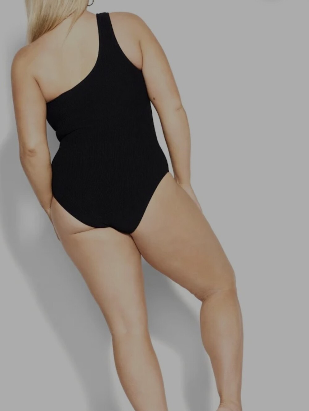 New! CITY CHIC Black Ribbed IZZY One Shoulder Swimsuit / Size 14 Plus - Picture 2 of 7